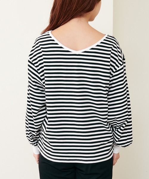 natural couture(ナチュラルクチュール)の「WEB限定/2022AWアイテム/デコルテラインぽわ袖ボーダートップス(Tシャツ/カットソー・レディース・ブラック/ブラウン/ピンク/ピンク系その他・FREE)」の16枚目の写真