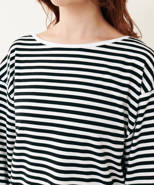 natural couture(ナチュラルクチュール)の「WEB限定/2022AWアイテム/デコルテラインぽわ袖ボーダートップス(Tシャツ/カットソー・レディース・ブラック/ブラウン/ピンク/ピンク系その他・FREE)」の12枚目の写真