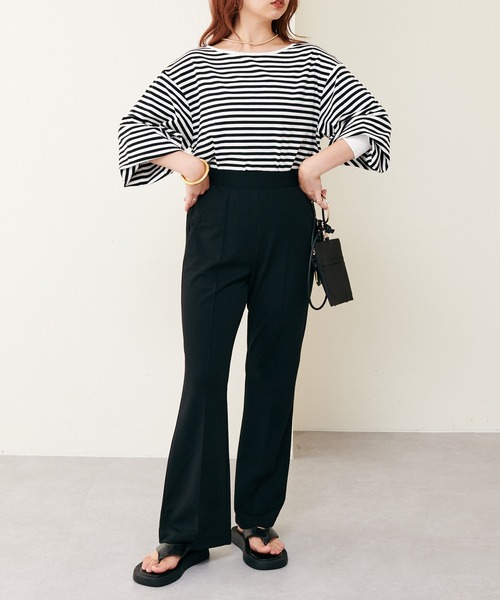 natural couture(ナチュラルクチュール)の「WEB限定/2022AWアイテム/デコルテラインぽわ袖ボーダートップス(Tシャツ/カットソー・レディース・ブラック/ブラウン/ピンク/ピンク系その他・FREE)」の21枚目の写真