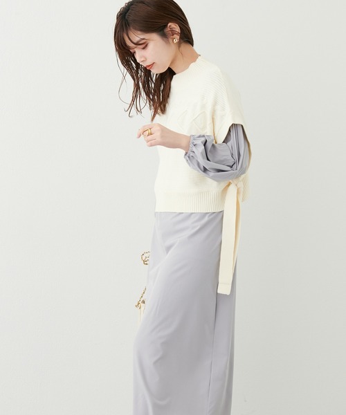 natural couture(ナチュラルクチュール)の「WEB限定/大人気リバイバル/ケーブルベスト×ニットワンピース(ワンピース・レディース・チャコールグレー/モカ/オフホワイト/ラベンダー・FREE)」の10枚目の写真