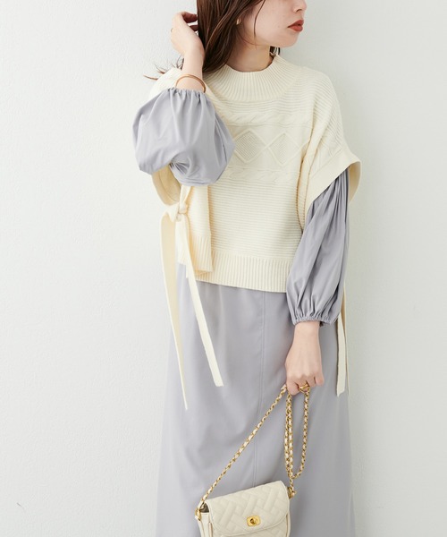 natural couture(ナチュラルクチュール)の「WEB限定/大人気リバイバル/ケーブルベスト×ニットワンピース(ワンピース・レディース・チャコールグレー/モカ/オフホワイト/ラベンダー・FREE)」の9枚目の写真