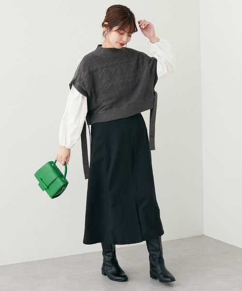 natural couture(ナチュラルクチュール)の「WEB限定/大人気リバイバル/ケーブルベスト×ニットワンピース(ワンピース・レディース・チャコールグレー/モカ/オフホワイト/ラベンダー・FREE)」の17枚目の写真