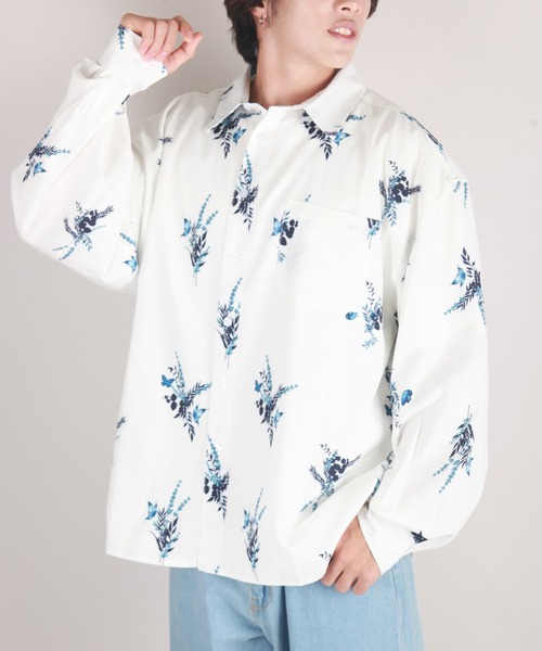 WESTSEA(ウエストシー)の「総柄プリント ルーズサイズ とろみシャツ(シャツ/ブラウス・メンズ・ホワイト/ブラック/ブラウン/ホワイト系その他/ブラック系その他/チャコール・M/L)」の11枚目の写真