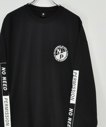 16/-天竺 フロント & 袖 ロゴプリント コットン ロング Tシャツ TRAP/U