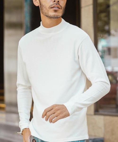 roshell（ロシェル）の「モックネック スーパーストレッチソフトタッチニット （手洗いOK）（ニット/セーター・メンズ・ホワイト系その他/ブラック系その他/グレー系その他/ブルー系その他/グレー系その他2/グレー系その他3・SMALL/MEDIUM/LARGE/X-LARGE）」の2枚目の写真