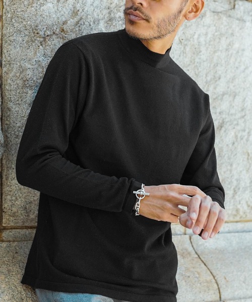 roshell（ロシェル）の「モックネック スーパーストレッチソフトタッチニット （手洗いOK）（ニット/セーター・メンズ・ホワイト系その他/ブラック系その他/グレー系その他/ブルー系その他/グレー系その他2/グレー系その他3・SMALL/MEDIUM/LARGE/X-LARGE）」の3枚目の写真