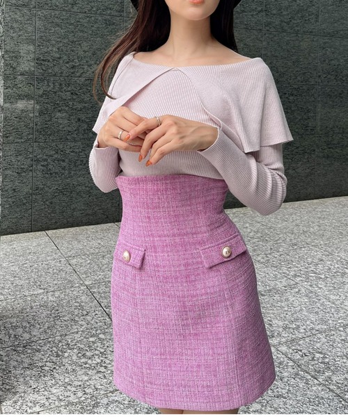 eimy istoire ハイウエストツイードミニスカート S PINK EIMY ISTOIRE エイミーイストワール eimy istoire ハイウエスト
