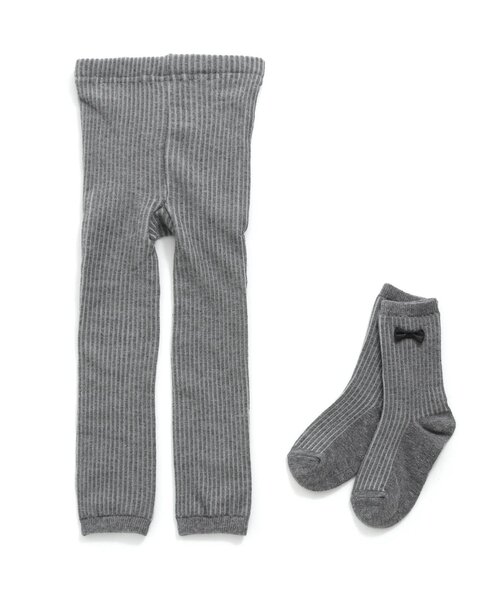 Ampersand（アンパサンド）の「リボンソックス＆レギンスセット（レギンス/スパッツ・キッズ・グレー/ブラック/ピンク/ベージュ/キナリ・80/90/100/110/120/140）」の4枚目の写真