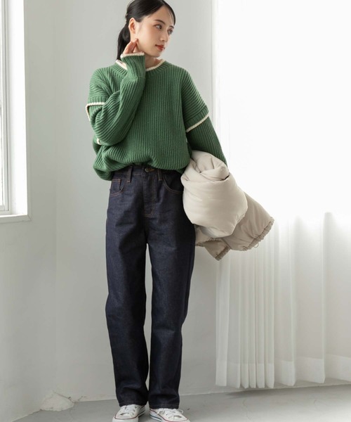 fifth（フィフス）の「ステッチデザインニット（ニット/セーター・レディース・アイボリー/ブラック/グリーン・M）」の5枚目の写真