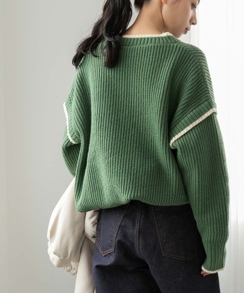 fifth（フィフス）の「ステッチデザインニット（ニット/セーター・レディース・アイボリー/ブラック/グリーン・M）」の20枚目の写真