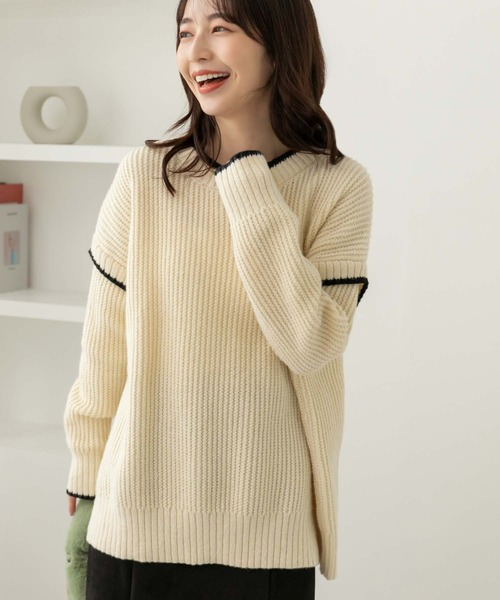 fifth（フィフス）の「ステッチデザインニット（ニット/セーター・レディース・アイボリー/ブラック/グリーン・M）」の19枚目の写真