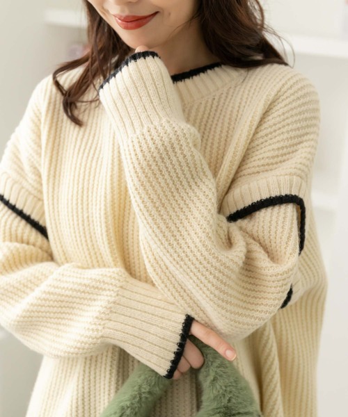fifth（フィフス）の「ステッチデザインニット（ニット/セーター・レディース・アイボリー/ブラック/グリーン・M）」の16枚目の写真