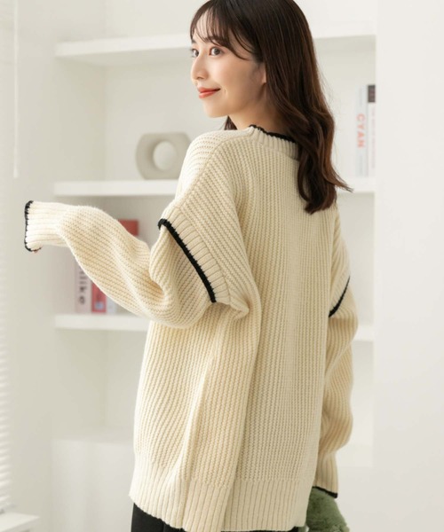 fifth（フィフス）の「ステッチデザインニット（ニット/セーター・レディース・アイボリー/ブラック/グリーン・M）」の13枚目の写真