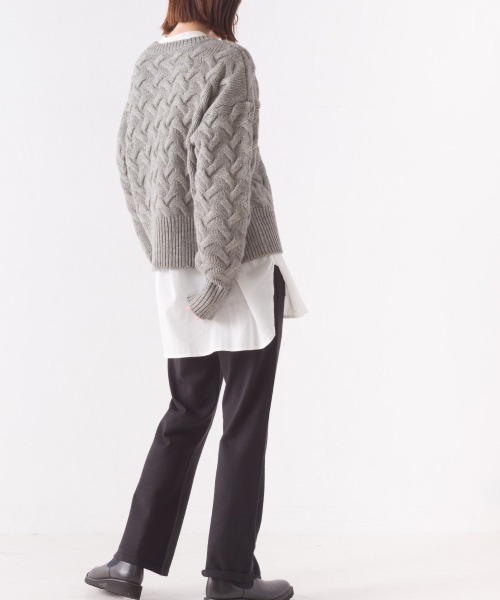 OMNES（オムネス）の「アクリルウールケーブルプルオーバーニット（ニット/セーター・レディース・アイボリー/ブラック/モカ/ライトグレー・FREE）」の18枚目の写真