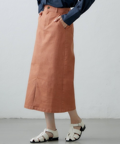 miclat（ミクラ）の「大きいサイズ　カラーデニムスカート　miclat（スカート・レディース・グリーン/オレンジ/チャコール・L/LL/3L/4L）」の3枚目の写真