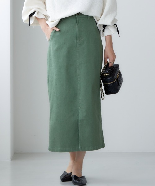 miclat（ミクラ）の「大きいサイズ　カラーデニムスカート　miclat（スカート・レディース・グリーン/オレンジ/チャコール・L/LL/3L/4L）」の2枚目の写真