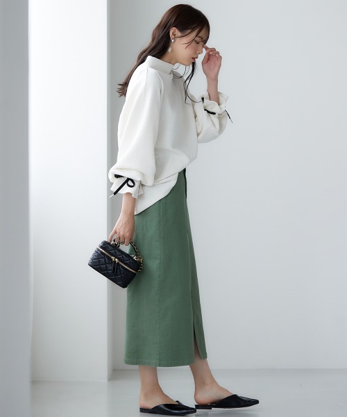 miclat（ミクラ）の「大きいサイズ　カラーデニムスカート　miclat（スカート・レディース・グリーン/オレンジ/チャコール・L/LL/3L/4L）」の10枚目の写真