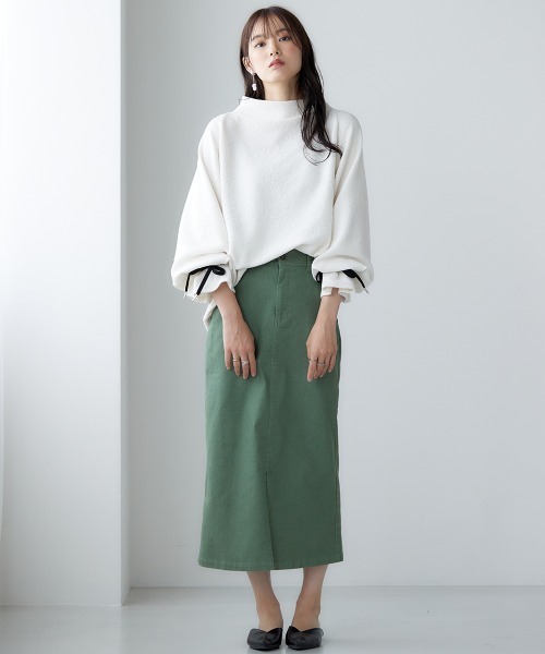 miclat（ミクラ）の「大きいサイズ　カラーデニムスカート　miclat（スカート・レディース・グリーン/オレンジ/チャコール・L/LL/3L/4L）」の8枚目の写真