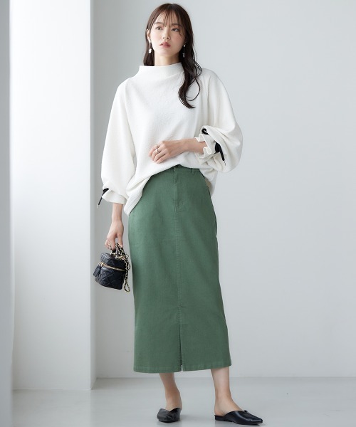 miclat（ミクラ）の「大きいサイズ　カラーデニムスカート　miclat（スカート・レディース・グリーン/オレンジ/チャコール・L/LL/3L/4L）」の18枚目の写真