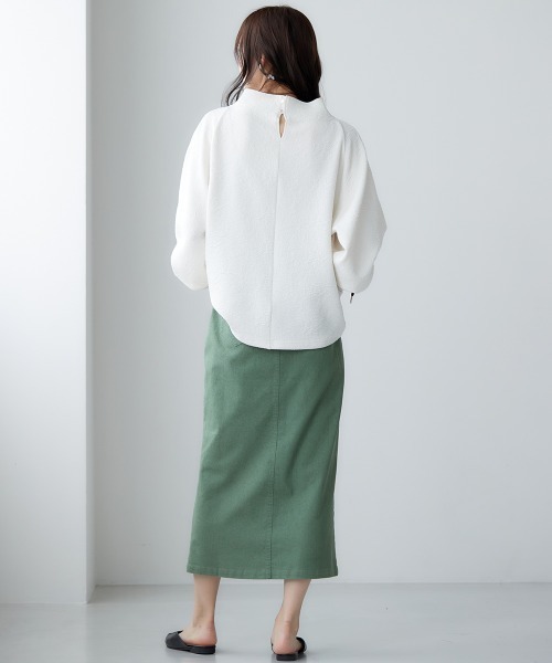 miclat（ミクラ）の「大きいサイズ　カラーデニムスカート　miclat（スカート・レディース・グリーン/オレンジ/チャコール・L/LL/3L/4L）」の6枚目の写真