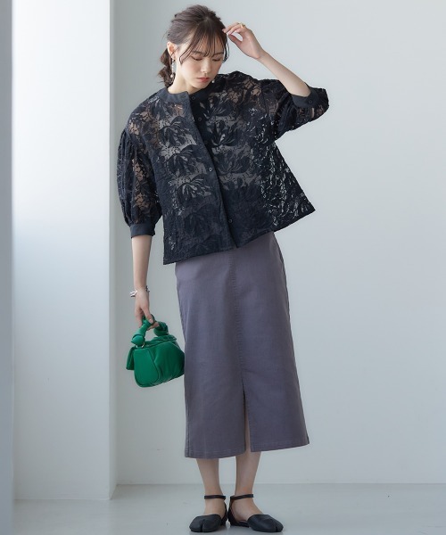 miclat（ミクラ）の「大きいサイズ　カラーデニムスカート　miclat（スカート・レディース・グリーン/オレンジ/チャコール・L/LL/3L/4L）」の12枚目の写真