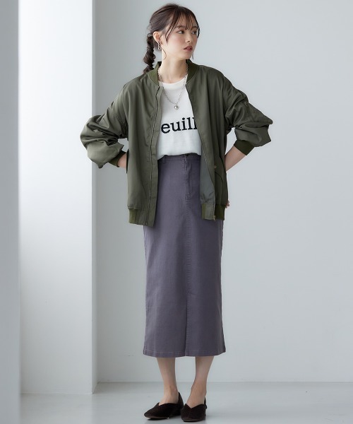 miclat（ミクラ）の「大きいサイズ　カラーデニムスカート　miclat（スカート・レディース・グリーン/オレンジ/チャコール・L/LL/3L/4L）」の4枚目の写真