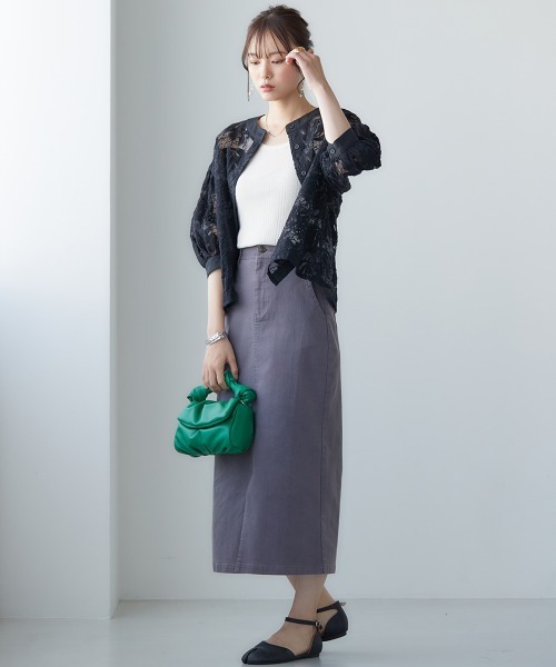 miclat（ミクラ）の「大きいサイズ　カラーデニムスカート　miclat（スカート・レディース・グリーン/オレンジ/チャコール・L/LL/3L/4L）」の7枚目の写真