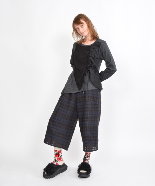 gomme（ゴム）の「C/Wチェック　切替ウェーブパンツ（その他パンツ・レディース・ネイビー/ブラック/グレー・MEDIUM）」の4枚目の写真