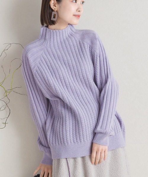 FURRY（ファーリー）の「ケーブル編みスタンドネックプルオーバー（ニット/セーター・レディース・ラベンダー/ミント/オフホワイト/ブラック・FREE）」の4枚目の写真