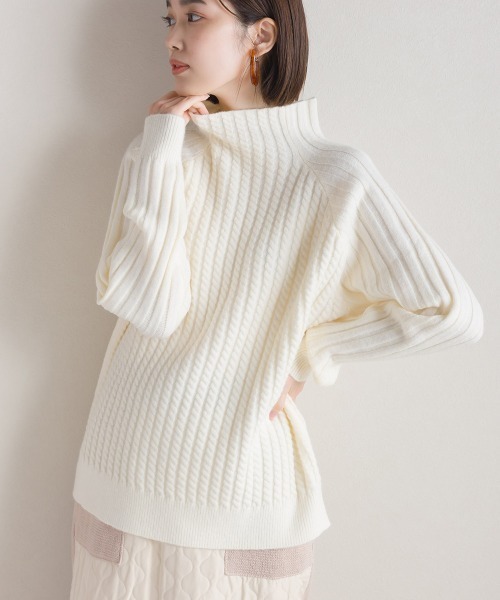 FURRY（ファーリー）の「ケーブル編みスタンドネックプルオーバー（ニット/セーター・レディース・ラベンダー/ミント/オフホワイト/ブラック・FREE）」の2枚目の写真