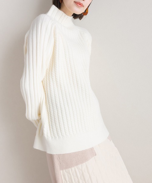 FURRY（ファーリー）の「ケーブル編みスタンドネックプルオーバー（ニット/セーター・レディース・ラベンダー/ミント/オフホワイト/ブラック・FREE）」の6枚目の写真