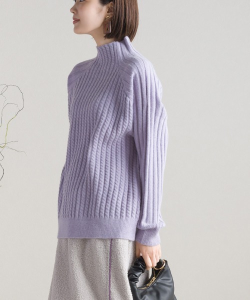 FURRY（ファーリー）の「ケーブル編みスタンドネックプルオーバー（ニット/セーター・レディース・ラベンダー/ミント/オフホワイト/ブラック・FREE）」の21枚目の写真