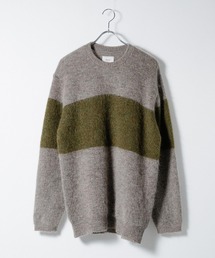 キッドモヘア片畦パネルボーダークルーネックP/O