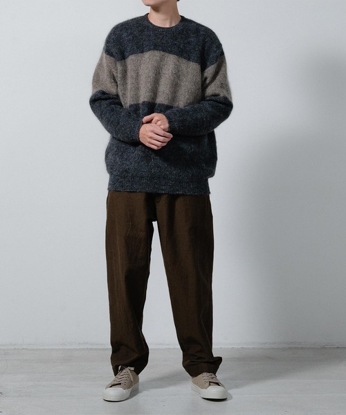 quadro（クオドロ）の「キッドモヘア片畦パネルボーダークルーネックP/O（ニット/セーター・メンズ・モカ/ダークグレー・LARGE/MEDIUM）」の5枚目の写真