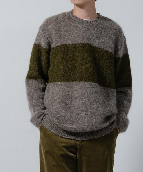 quadro（クオドロ）の「キッドモヘア片畦パネルボーダークルーネックP/O（ニット/セーター・メンズ・モカ/ダークグレー・LARGE/MEDIUM）」の6枚目の写真