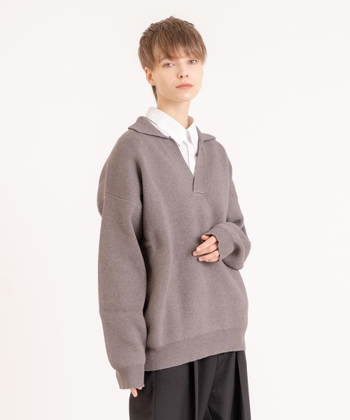 ONCILY(オンシェリー)の「SKIPPER POLO KNIT / スキッパーポロニット(ニット/セーター・メンズ・グレー/ベージュ・MEDIUM/LARGE)」の13枚目の写真