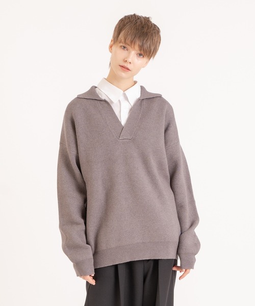 ONCILY(オンシェリー)の「SKIPPER POLO KNIT / スキッパーポロニット(ニット/セーター・メンズ・グレー/ベージュ・MEDIUM/LARGE)」の12枚目の写真