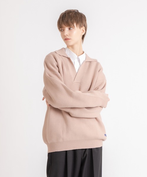 ONCILY(オンシェリー)の「SKIPPER POLO KNIT / スキッパーポロニット(ニット/セーター・メンズ・グレー/ベージュ・MEDIUM/LARGE)」の3枚目の写真