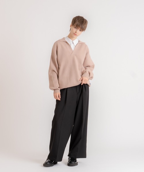 ONCILY(オンシェリー)の「SKIPPER POLO KNIT / スキッパーポロニット(ニット/セーター・メンズ・グレー/ベージュ・MEDIUM/LARGE)」の7枚目の写真