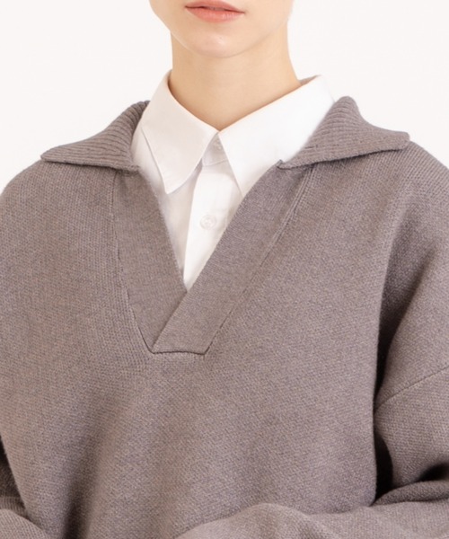ONCILY(オンシェリー)の「SKIPPER POLO KNIT / スキッパーポロニット(ニット/セーター・メンズ・グレー/ベージュ・MEDIUM/LARGE)」の20枚目の写真