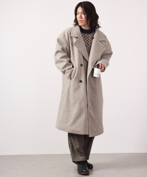 Revo.（レボ）の「Revo. メルトン ロングチェスターコート（チェスターコート・メンズ・ベージュ/ネイビー/ブラック/ライトブルー・2/1）」の5枚目の写真