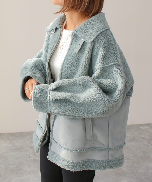 Social GIRL（ソーシャルガール）の「フェイクムートンコート（ムートンコート・レディース・ブラック/グレイッシュベージュ/グリーン・M）」の3枚目の写真