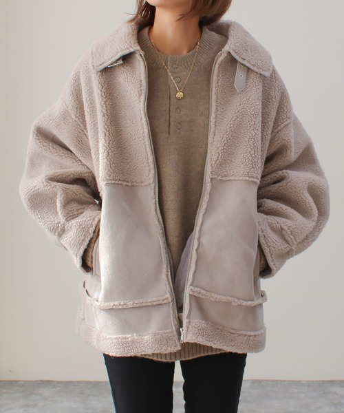 Social GIRL（ソーシャルガール）の「フェイクムートンコート（ムートンコート・レディース・ブラック/グレイッシュベージュ/グリーン・M）」の8枚目の写真