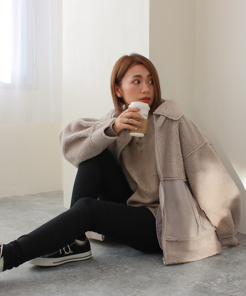 Social GIRL（ソーシャルガール）の「フェイクムートンコート（ムートンコート・レディース・ブラック/グレイッシュベージュ/グリーン・M）」の15枚目の写真