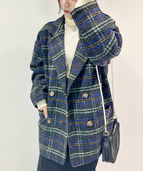 CECIL McBEE（セシルマクビー）の「ブークレーチェックダブルジャケット（テーラードジャケット・レディース・オレンジ/ネイビー/ブラック・MEDIUM/LARGE）」の8枚目の写真