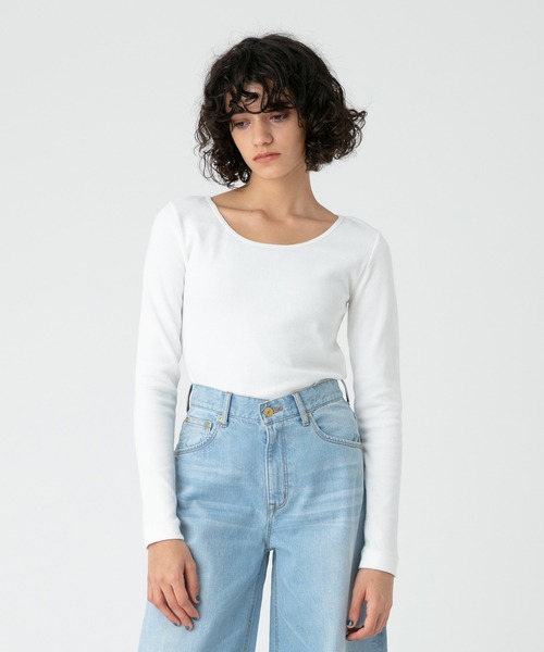 allureville(アルアバイル)の「2WAYオープンヨークRIB プルオーバー(Tシャツ/カットソー・レディース・オフホワイト/グリーン/ネイビー・2)」の1枚目の写真