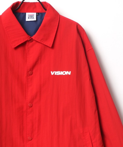 VISION STREET WEAR(ヴィジョンストリートウェア)の「VISION STREET WEAR/ヴィジョンストリートウエア ビッグシルエット ロゴ バックプリント コーチジャケット(ナイロンジャケット・メンズ・レッド/ブラック/グリーン・M/L/LL)」の6枚目の写真