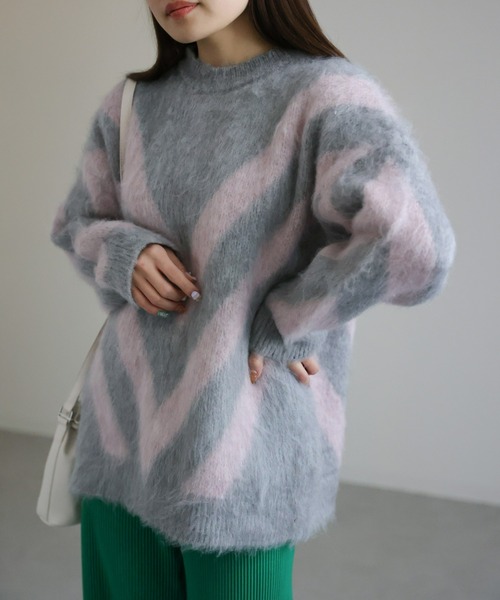 sakishimatokyo(サキシマトーキョー)の「ジャガードシャギーニットプルオーバー(ニット/セーター・レディース・ブラック/グレー・FREE)」の9枚目の写真