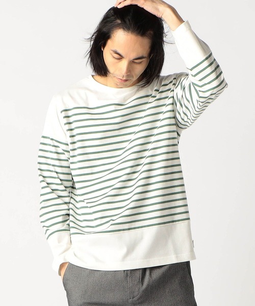 Grand PARK(グランドパーク)の「パネル切替ボートネックTシャツ(Tシャツ/カットソー・メンズ・グリーン/ブルー・MEDIUM/X-LARGE/LARGE)」の1枚目の写真