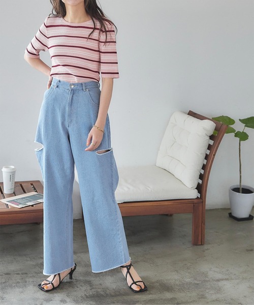 titivate(ティティベイト)の「サイドカットデザインパンツ(デニムパンツ・レディース・オフホワイト/ブルー/ライトブルー・L/M/S)」の15枚目の写真